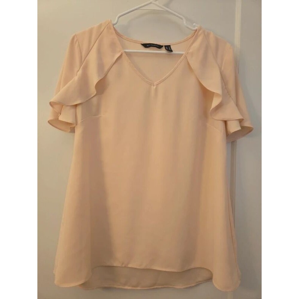 Halston Ruffle Flowy Sleeve Rose Pink Lightweight Blouse